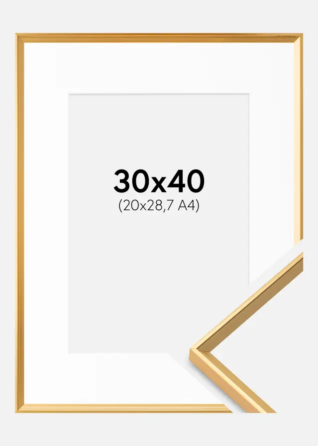 Ram med passepartou Kader Desire Goud 30x40 cm - Passe-partout Wit 21x29,7 cm (A4)