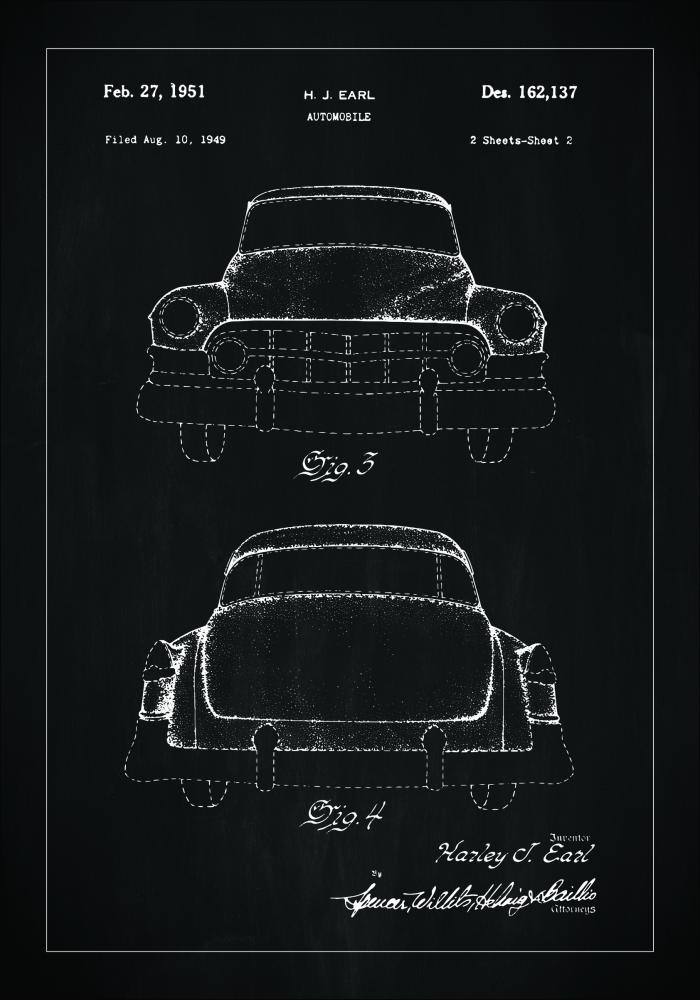 Bildverkstad Patenttekening - Cadillac II - Zwart Poster