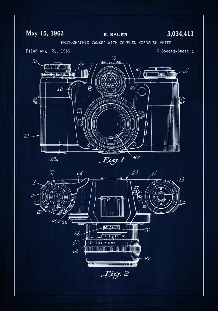 Bildverkstad Patenttekening - Camera I - Blauw Poster