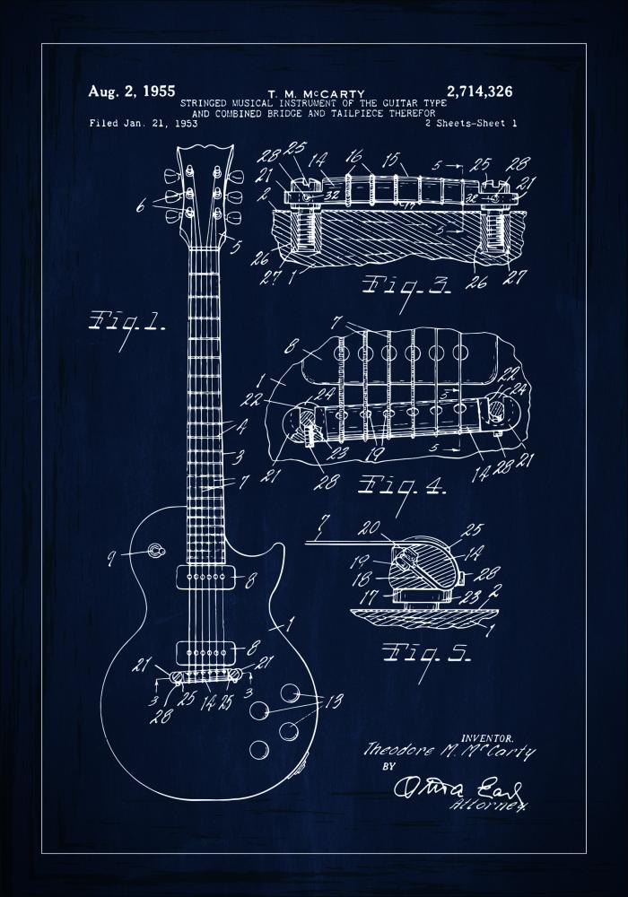 Bildverkstad Patenttekening - Elektrische gitaar I - Blauw Poster