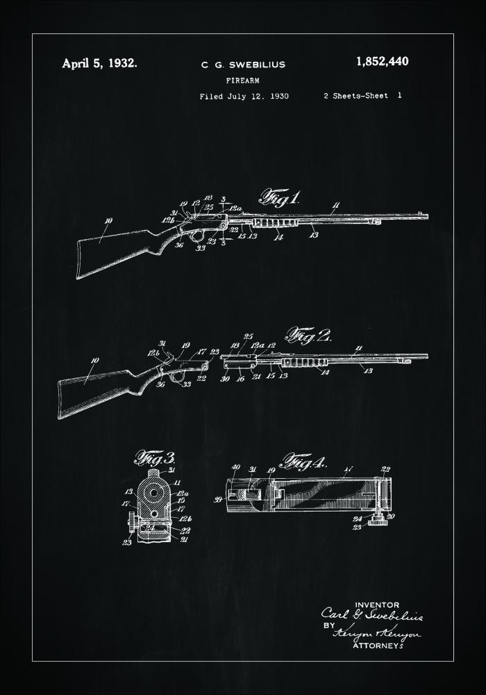 Bildverkstad Patenttekening - Geweer I - Zwart Poster