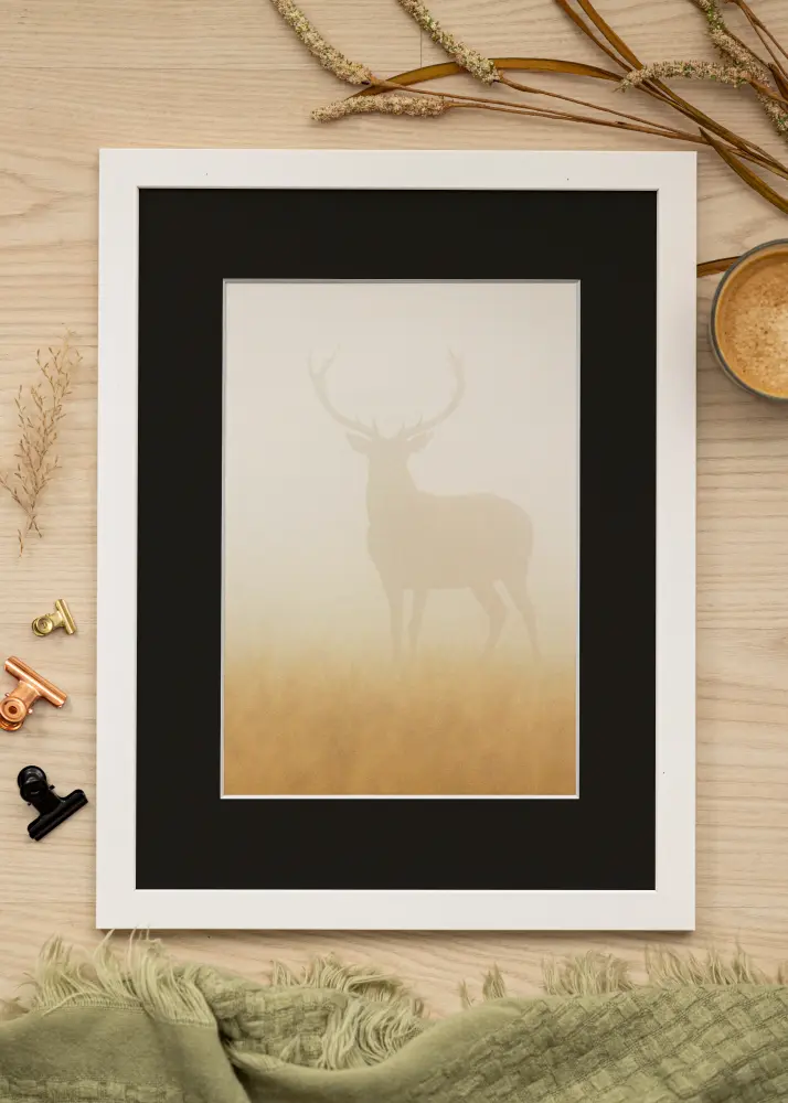 Ram med passepartou Kader White Wood 70x90 cm - Passe-partout Zwart 55x70 cm