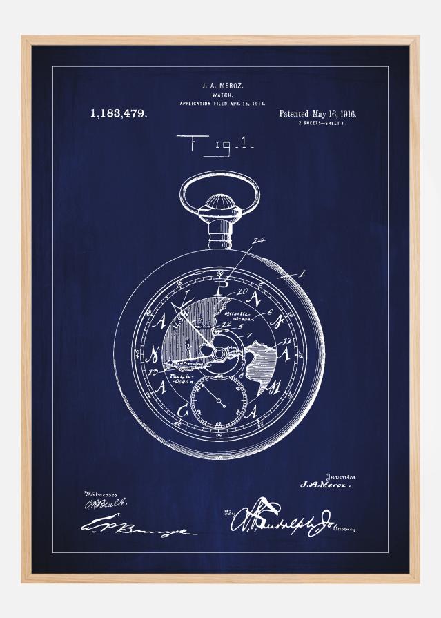 Bildverkstad Patenttekening - Zakhorloge - Blauw Poster