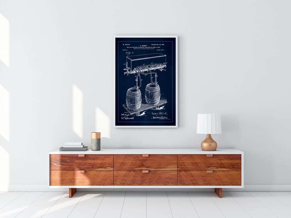 Bildverkstad Patent Print - Beer Kegs - Blue Poster