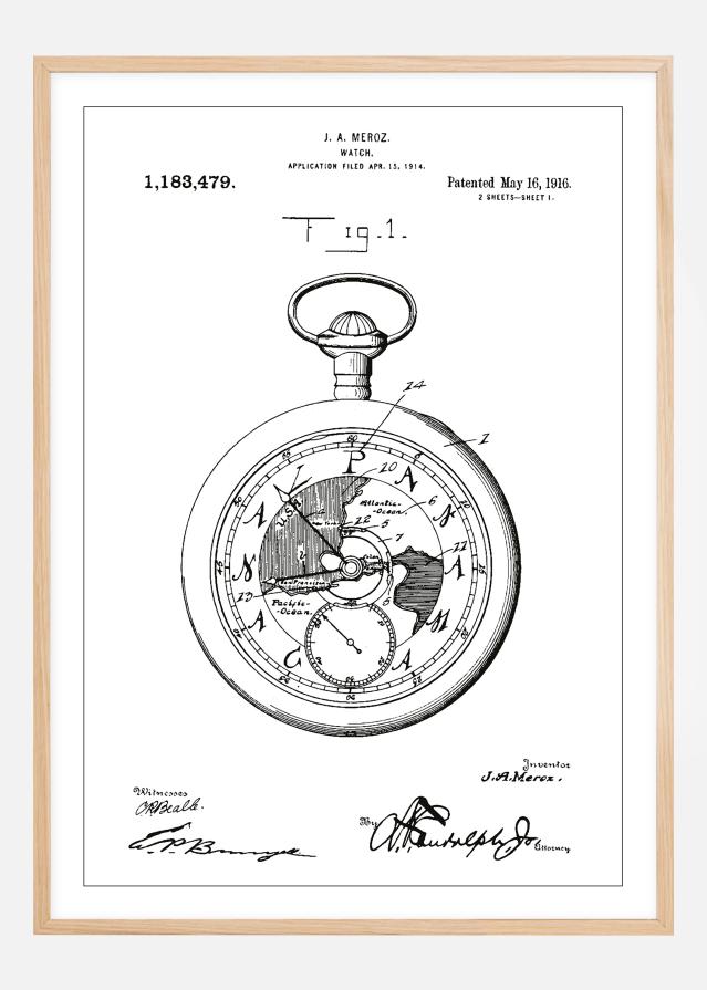 Bildverkstad Patenttekening - Zakhorloge - Wit Poster