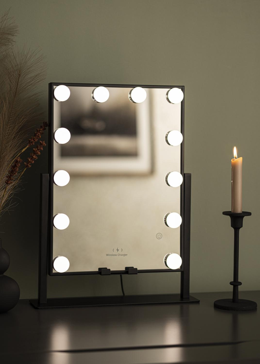 Product Image for KAILA Make-up spiegel Hollywood 12 met Draadloze Oplader Zwart 30x41 cm