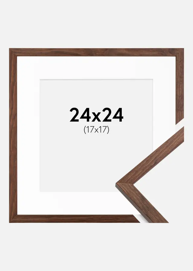 Ram med passepartou Kader Galant Walnoot 24x24 cm - Passe-partout Wit 18x18 cm