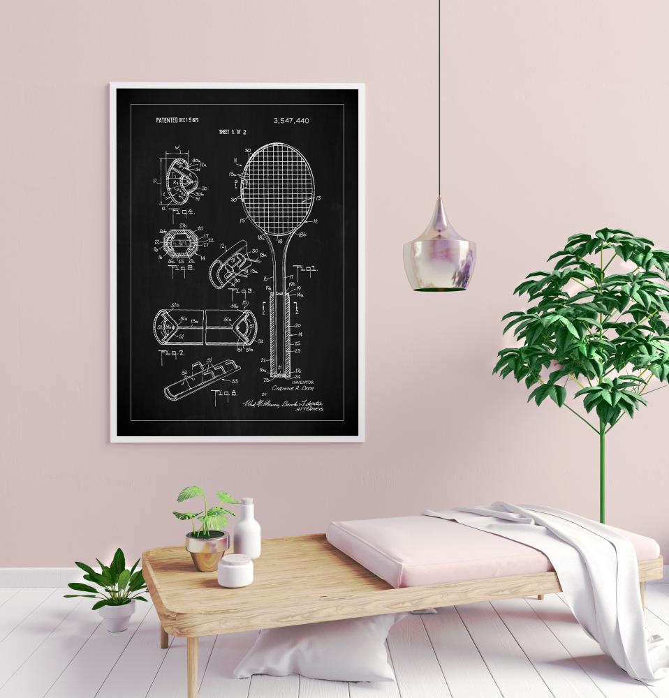 Bildverkstad Patent Print - Tennis Racket - Black Poster