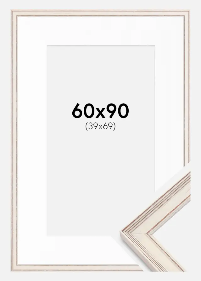 Ram med passepartou Kader Shabby Chic Wit 60x90 cm - Passe-partout Wit 40x70 cm