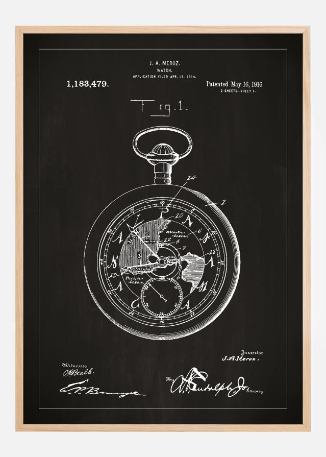 Bildverkstad Patenttekening - Zakhorloge - Zwart Poster