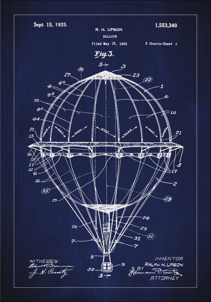 Bildverkstad Patenttekening - Luchtballon - Blauw Poster