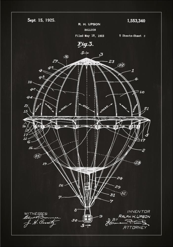 Bildverkstad Patenttekening - Luchtballon - Zwart Poster