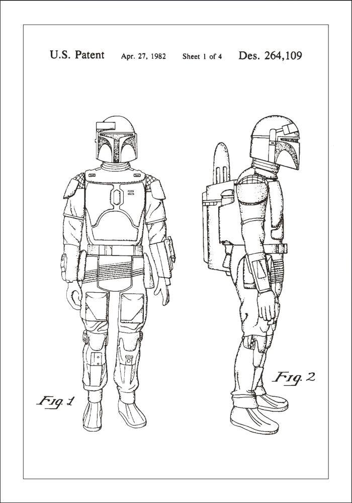 Bildverkstad Patenttekening - Star Wars - Boba Fett - Wit Poster