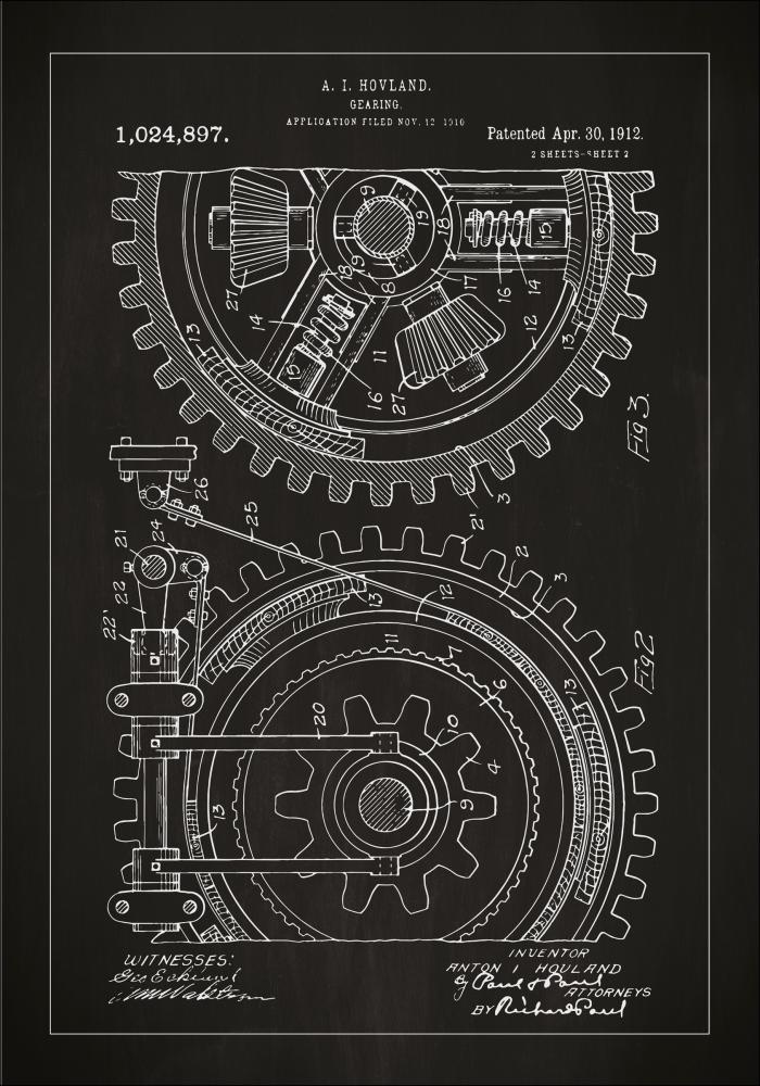 Bildverkstad Patenttekening - Tandwiel - Zwart Poster