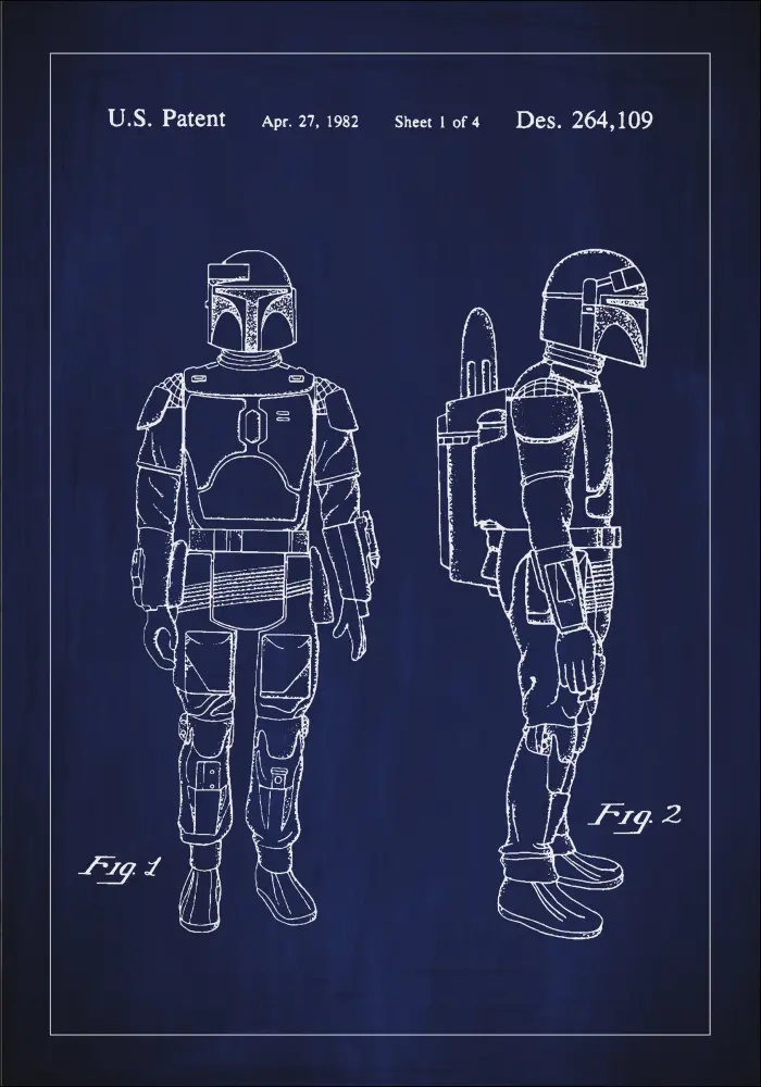 Bildverkstad Patenttekening - Star Wars - Boba Fett - Blauw Poster