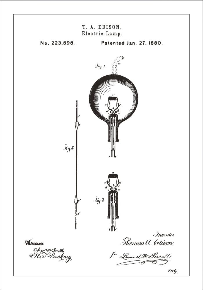 Bildverkstad Patenttekening - Gloeilamp B - Wit Poster