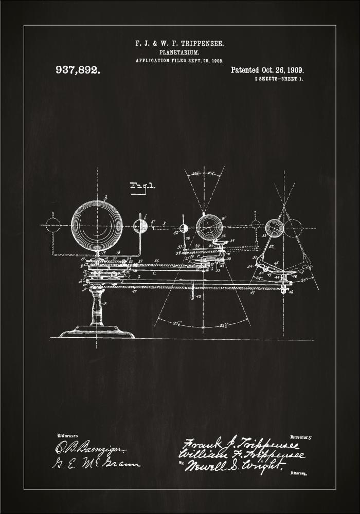 Bildverkstad Patenttekening - Planetarium - Zwart Poster