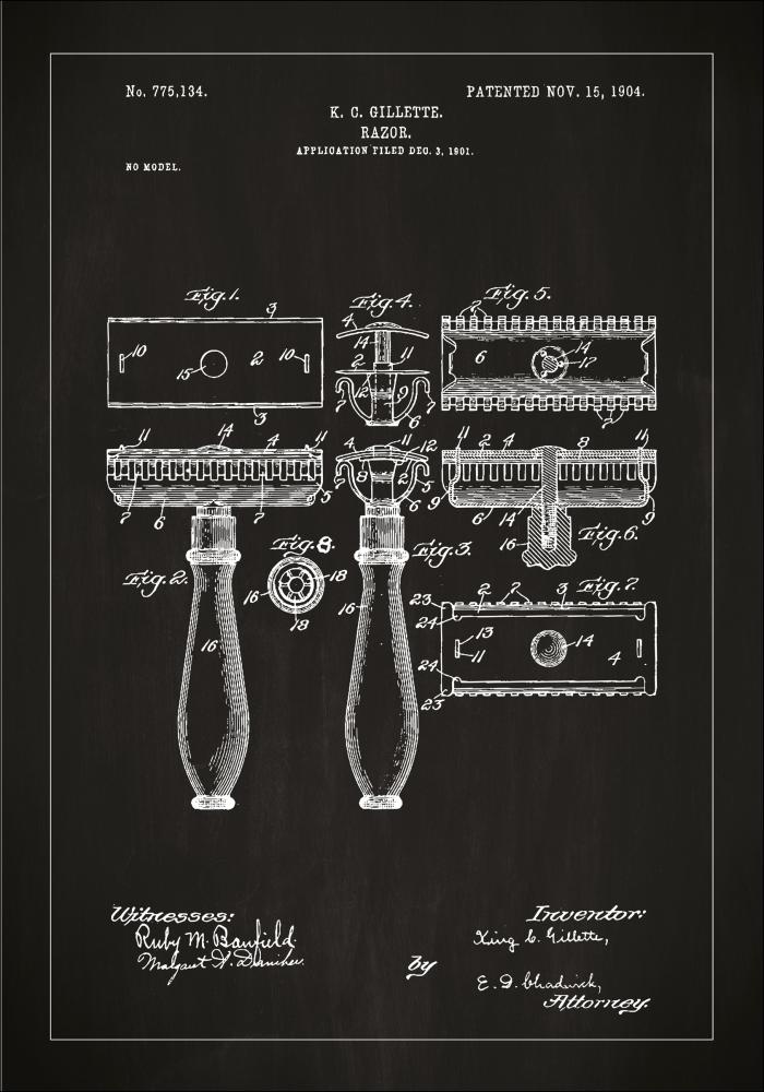 Bildverkstad Patenttekening - Scheermes - Zwart Poster