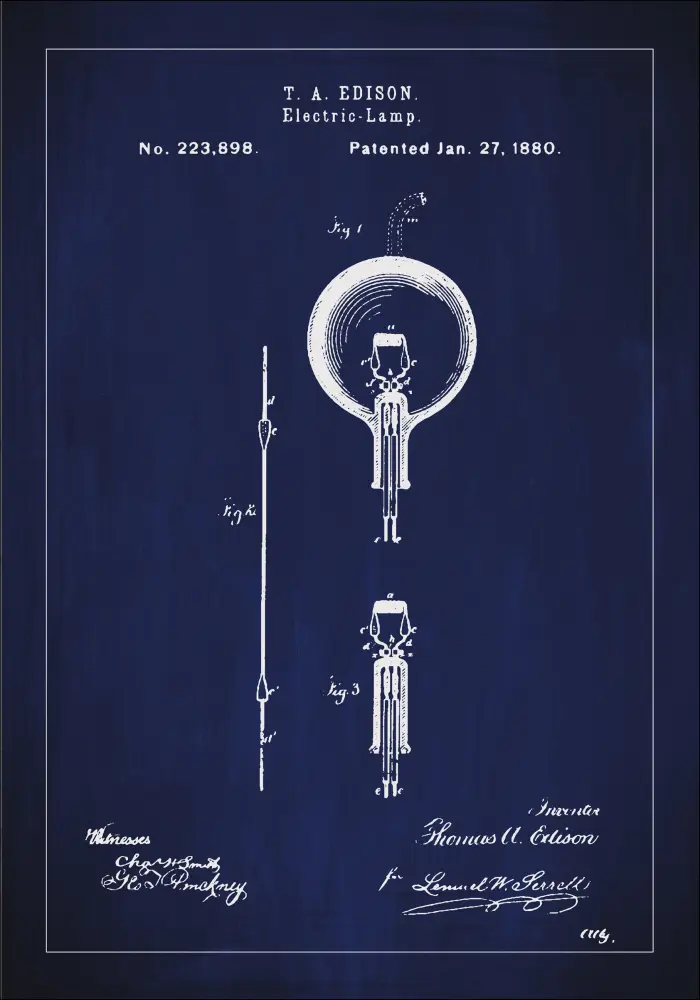 Bildverkstad Patenttekening - Gloeilamp B - Blauw Poster