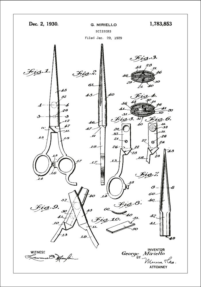 Bildverkstad Patenttekening - Schaar - Wit Poster