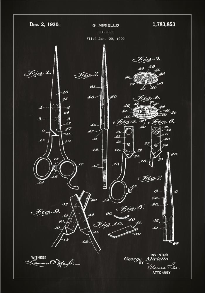 Bildverkstad Patenttekening - Schaar - Zwart Poster