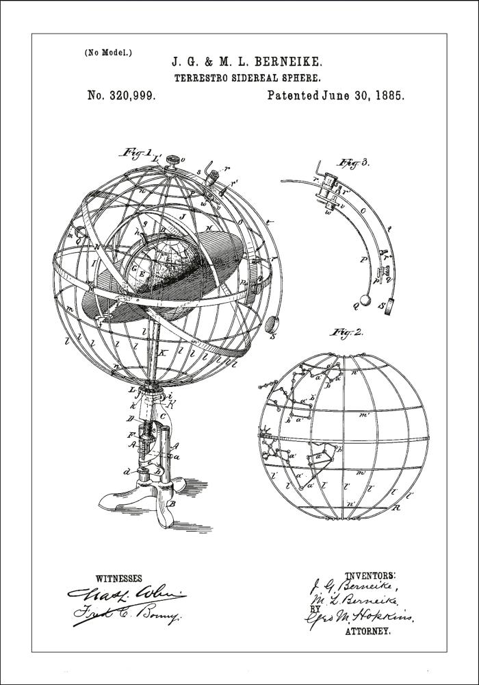 Bildverkstad Patenttekening - Astronomisch model - Wit Poster