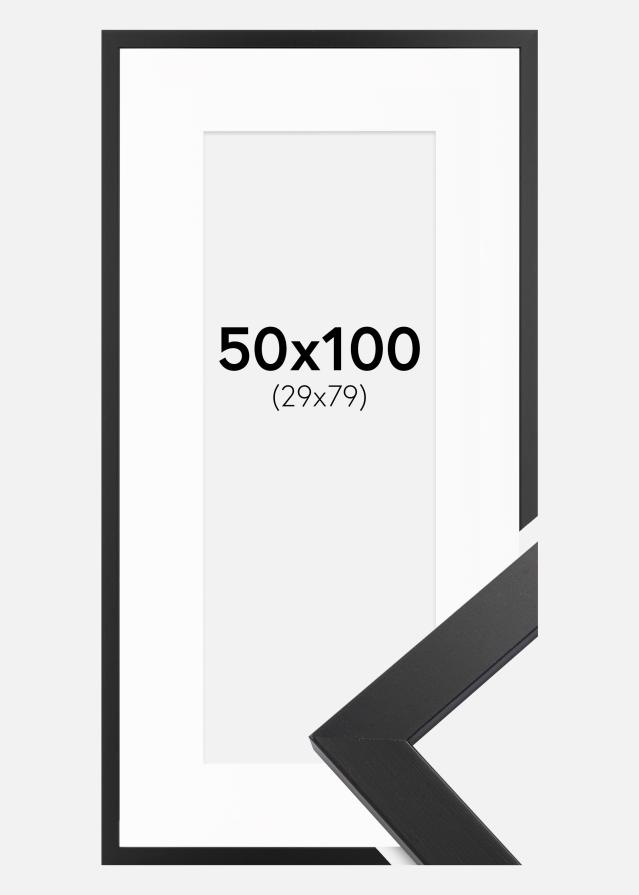 Ram med passepartou Kader Black Wood 50x100 cm - Passe-partout Wit 30x80 cm