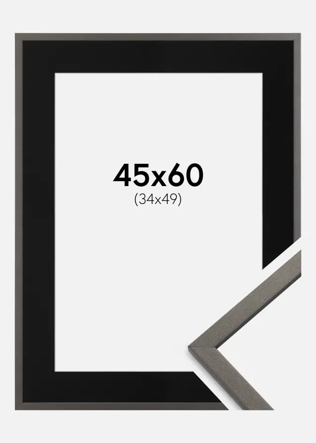 Ram med passepartou Kader Edsbyn Grafiet 45x60 cm - Passe-partout Zwart 35x50 cm