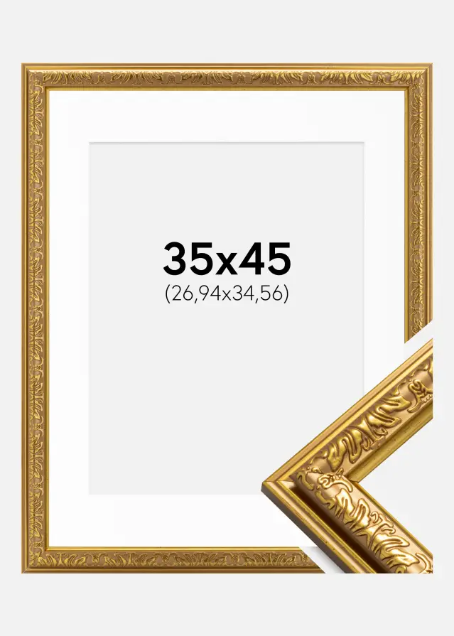 Ram med passepartou Kader Nostalgia Goud 35x45 cm - Passe-partout Wit 11x14 inches