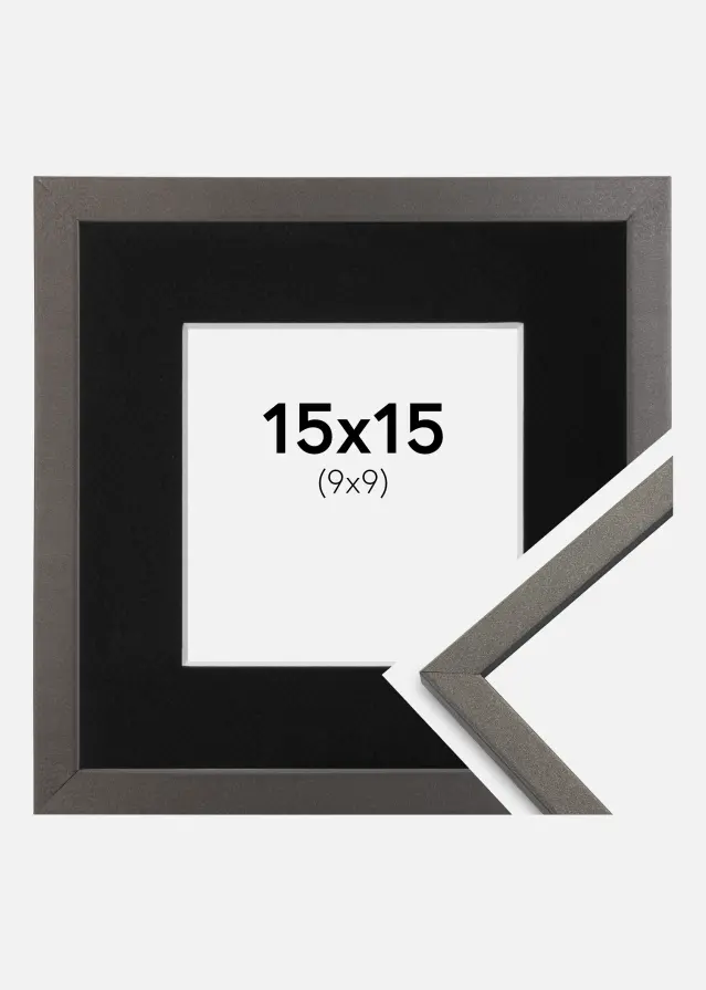 Ram med passepartou Kader Edsbyn Grafiet 15x15 cm - Passe-partout Zwart 10x10 cm