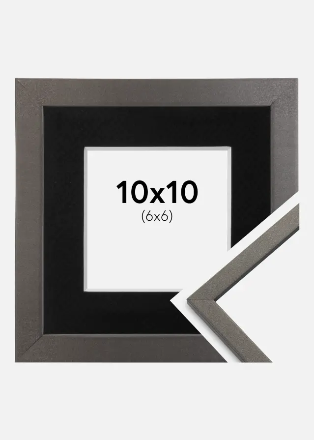 Ram med passepartou Kader Edsbyn Grafiet 10x10 cm - Passe-partout Zwart 7x7 cm