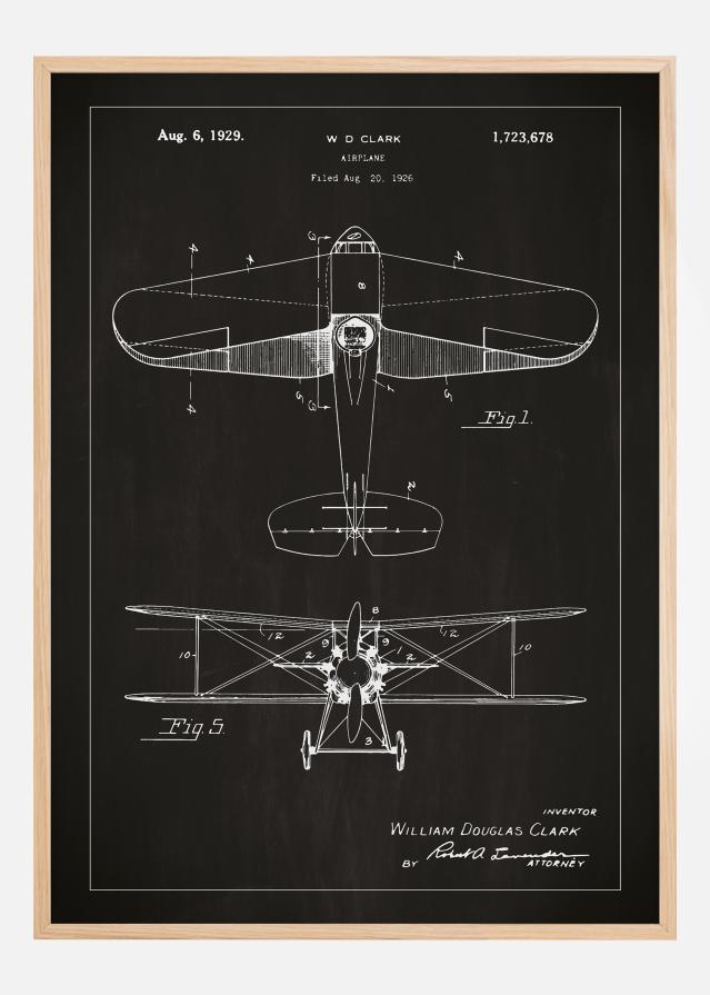 Bildverkstad Patenttekening - Vliegtuig - Zwart Poster