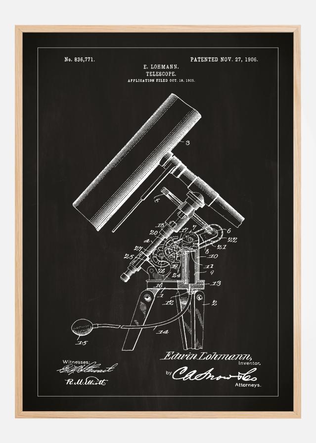 Bildverkstad Patenttekening - Telescoop - Zwart Poster