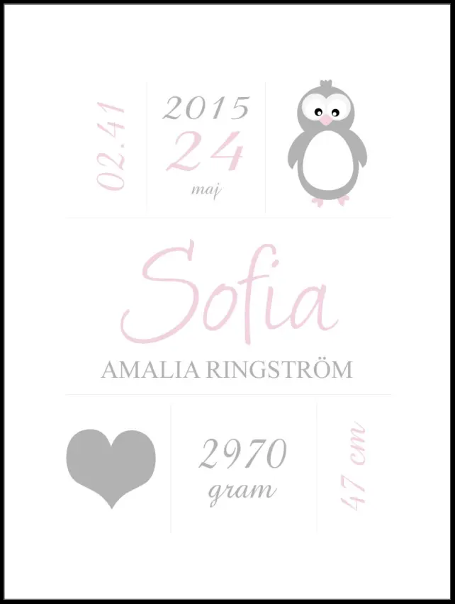 Personlig poster Penguin Birth Poster Pink