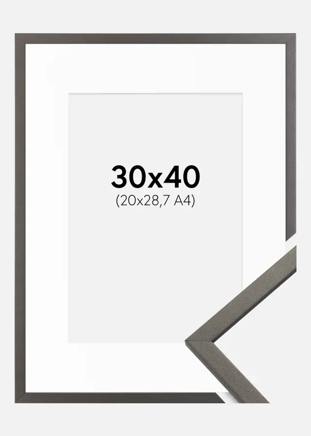 Ram med passepartou Kader Edsbyn Grafiet 30x40 cm - Passe-partout Wit 21x29,7 cm