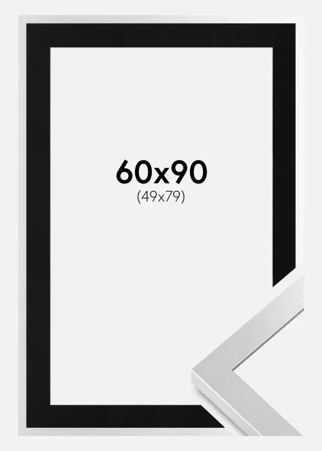 Ram med passepartou Kader Selection Zilver 60x90 cm - Passe-partout Zwart 50x80 cm