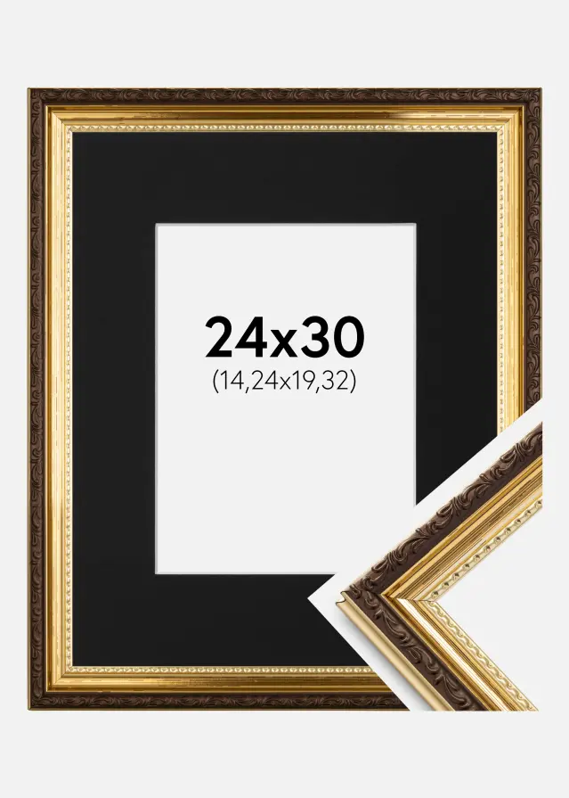 Ram med passepartou Kader Abisko Goud 24x30 cm - Passe-partout Zwart 6x8 inches (15,24x20,32 cm)