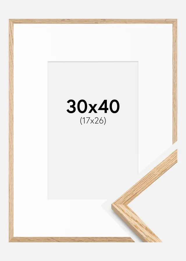 Ram med passepartou Kader Smal Eikenhout 30x40 cm - Passe-partout Wit 18x27 cm