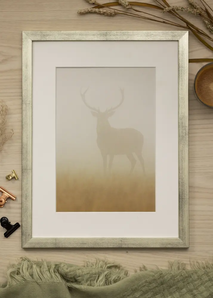 Ram med passepartou Kader Stilren Zilver 30x40 cm - Passe-partout Wit 21x29,7 cm (A4)