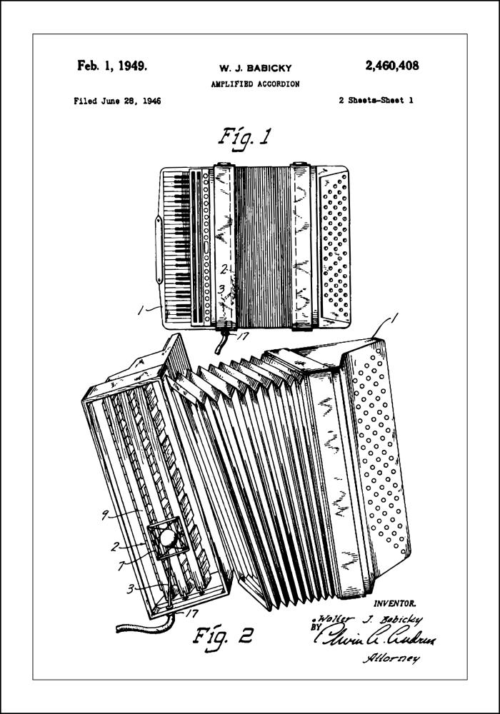 Bildverkstad Patent Print - Amplified Accordion I - White Poster