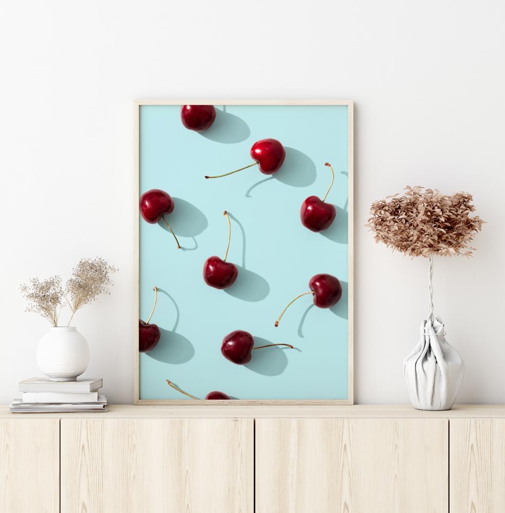 Bildverkstad Cherries On Turquoise Poster