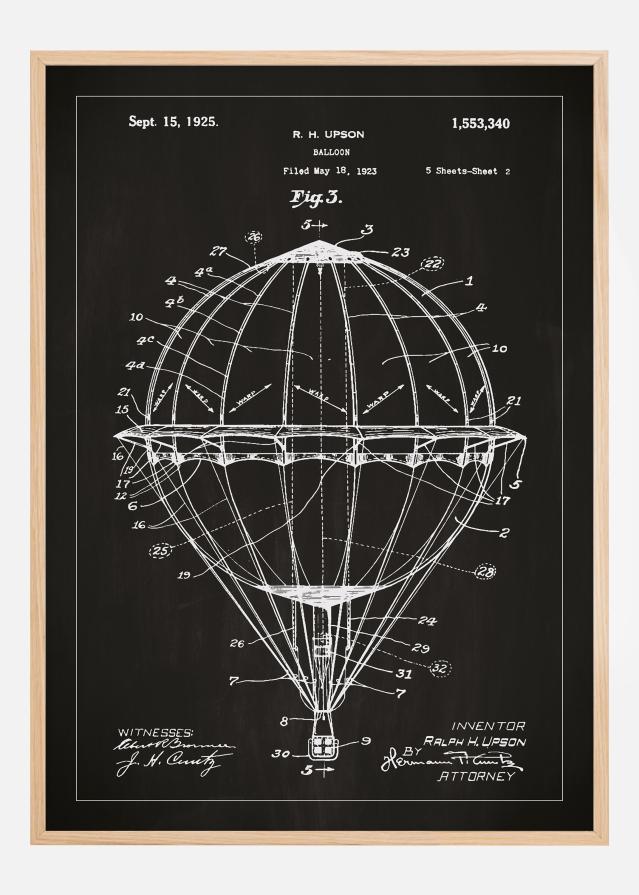 Bildverkstad Patenttekening - Luchtballon - Zwart Poster