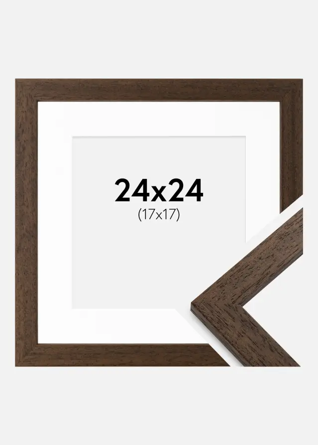 Ram med passepartou Kader Brown Wood 24x24 cm - Passe-partout Wit 18x18 cm