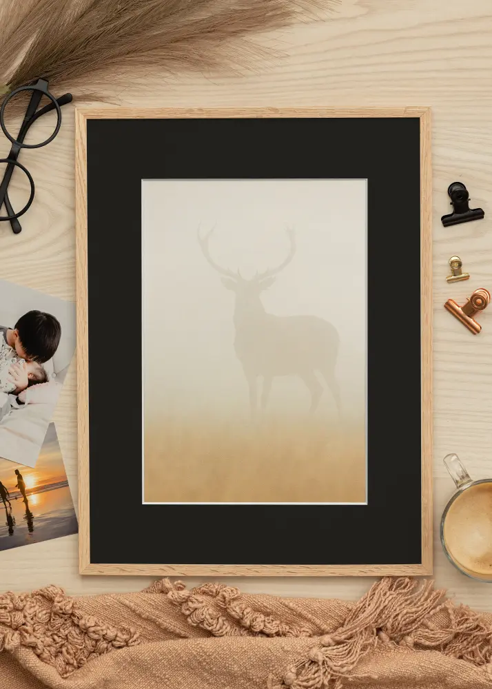 Ram med passepartou Kader Smal Eikenhout 50x70 cm - Passe-partout Zwart 42x59,4 cm (A2)