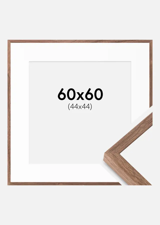 Ram med passepartou Kader Soul Walnut Veneer 60x60 cm - Passe-partout Wit 45x45 cm