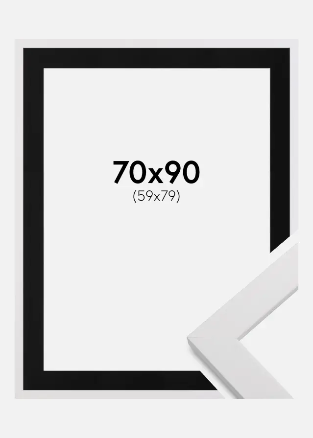Ram med passepartou Kader White Wood 70x90 cm - Passe-partout Zwart 60x80 cm