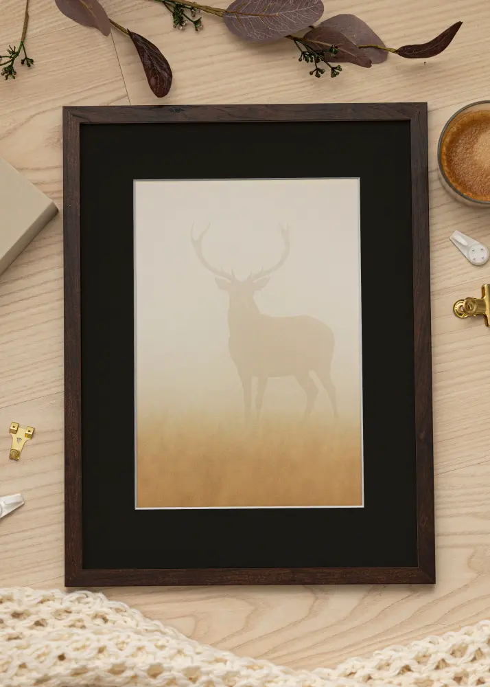 Ram med passepartou Kader Trendy Walnoot 45x60 cm - Passe-partout Zwart 30x45 cm