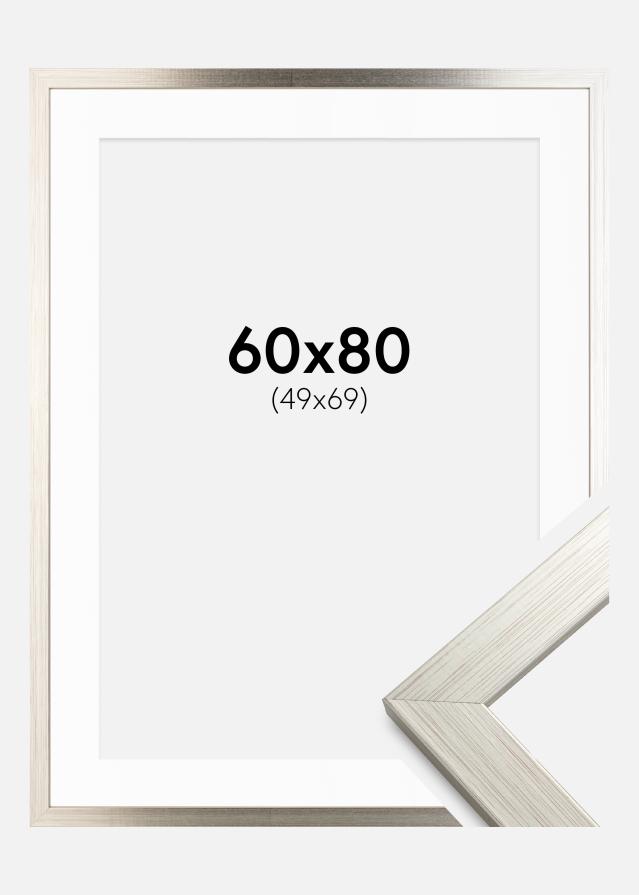 Ram med passepartou Kader Silver Wood 60x80 cm - Passe-partout Wit 50x70 cm