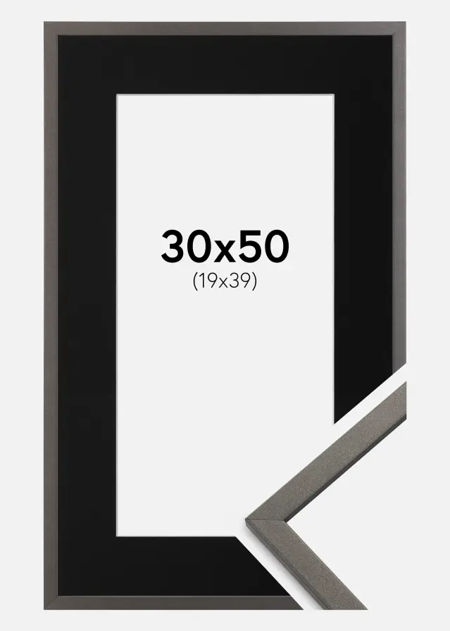 Ram med passepartou Kader Edsbyn Grafiet 30x50 cm - Passe-partout Zwart 20x40 cm