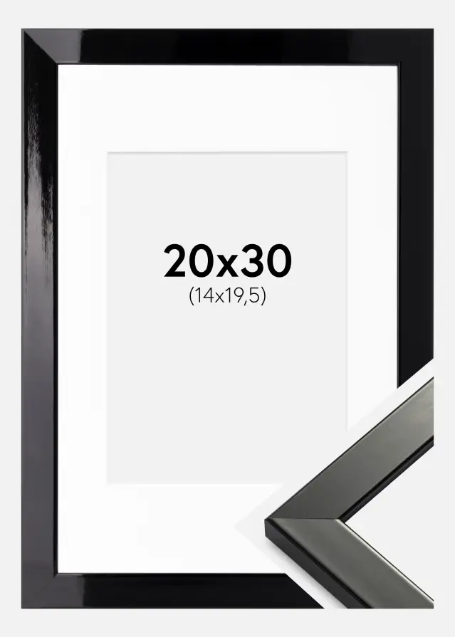 Ram med passepartou Kader Uppsala Zwart Hoogglans 20x30 cm - Passe-partout Wit 15x21 cm (A5)